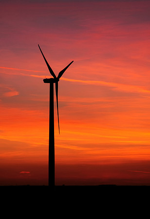 Red windmill sunset